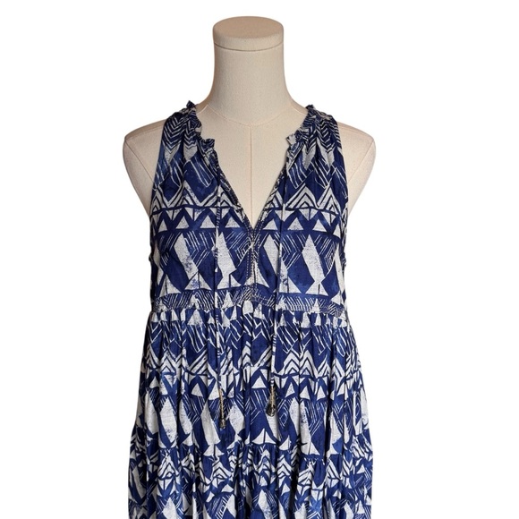 Anthropologie - Diaz Tiered Abstract Maxi Dress Blue White Boho Print Size SP - Picture 5 of 11